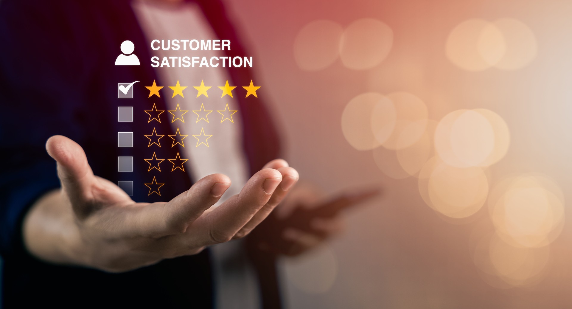 Man give 5 stars with survey check box and excellent experience rating review